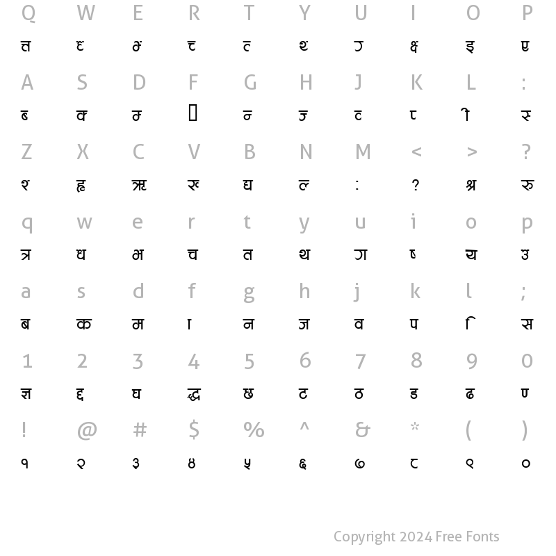 Character Map of Shrutee Light