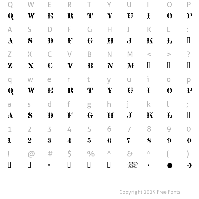 Character Map of Sideshow Regular