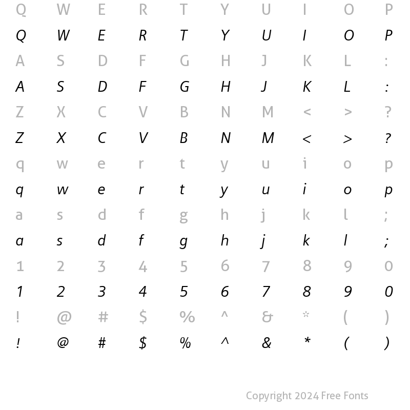 Character Map of Siemens Sans Italic