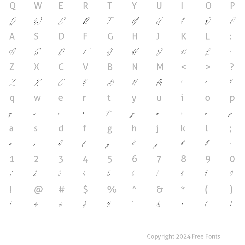 Character Map of Signature Archive Script Regular