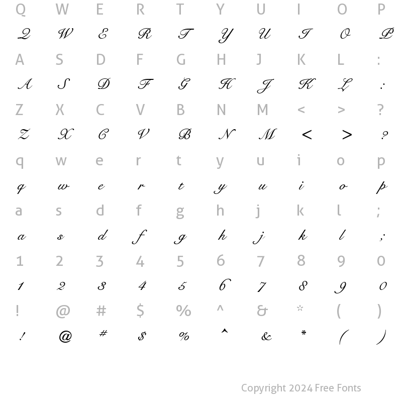 Character Map of Signet Roundhand ATT Italic