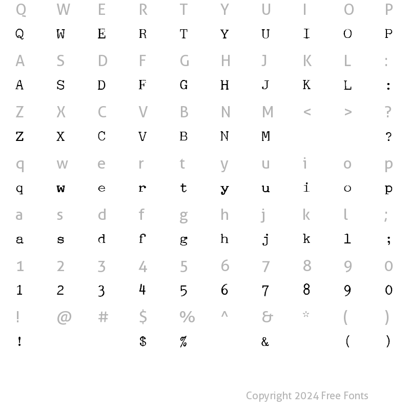 Character Map of Silfv?ns Skrivmaskin Silfv?ns Skrivmaskin