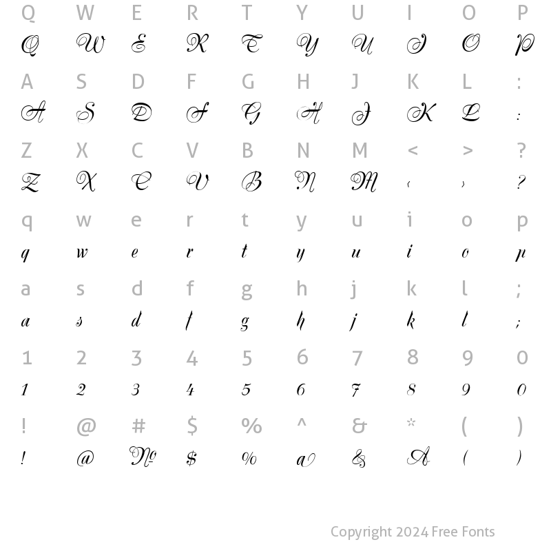 Character Map of Silk Script Regular