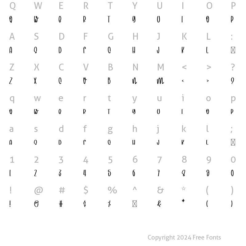 Character Map of Silly Moments Regular