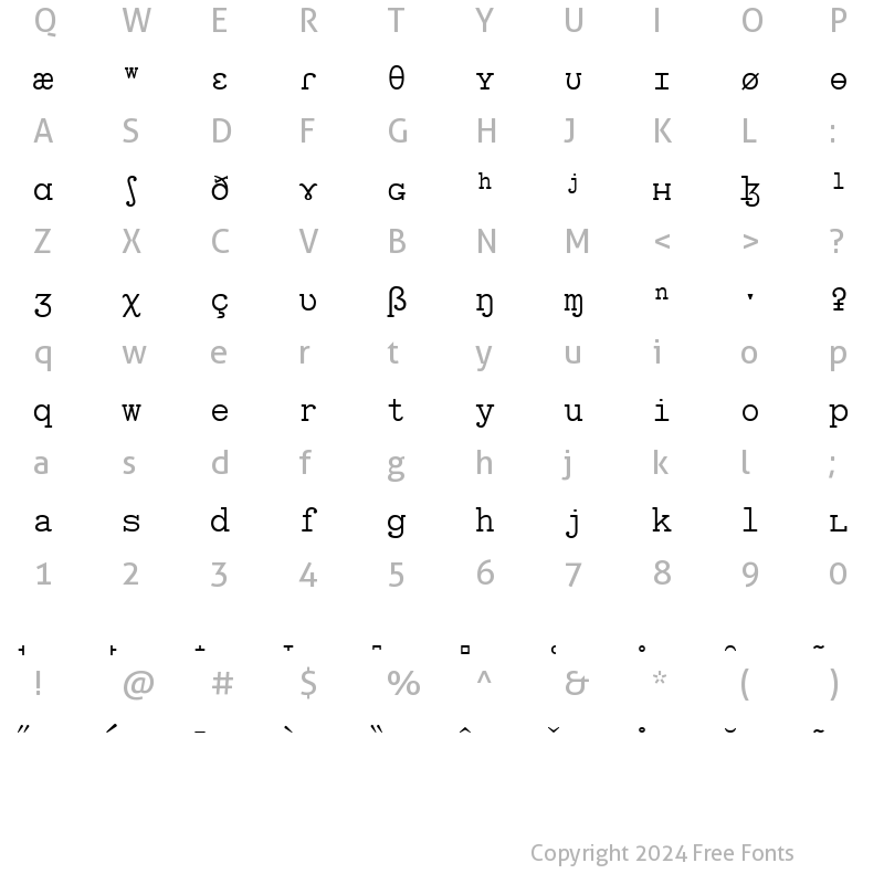 Character Map of SILManuscriptIPA Regular