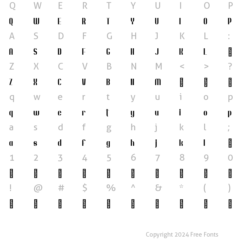 Character Map of Silver Bullet sans Regular