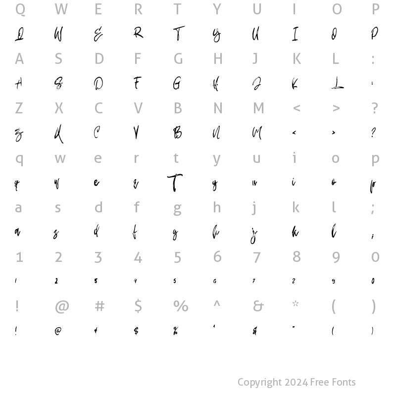 Character Map of Silver Bullet scipt Regular