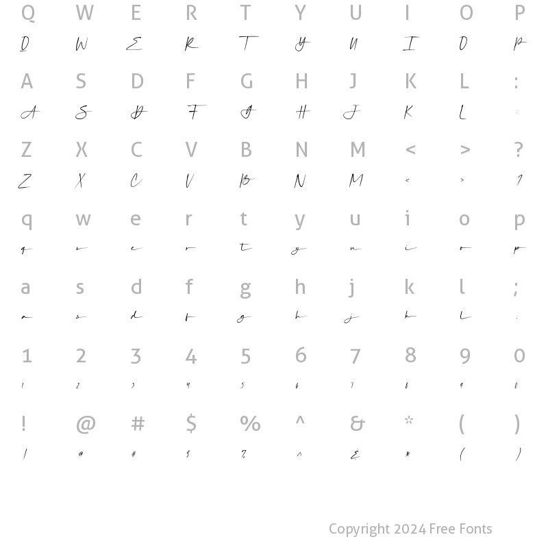 Character Map of Silver Sands Slant Regular