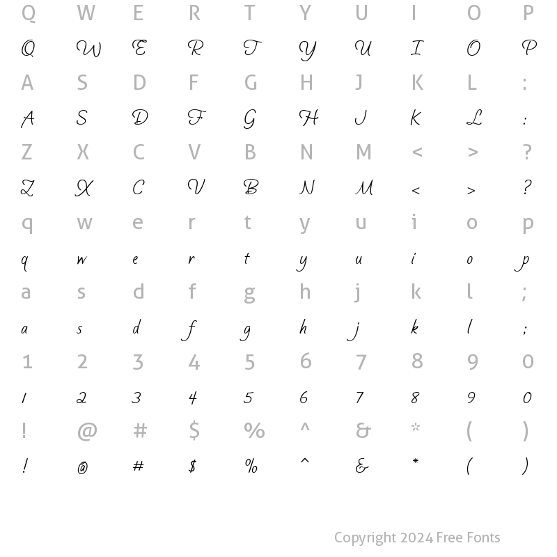 Character Map of Silver Script Regular