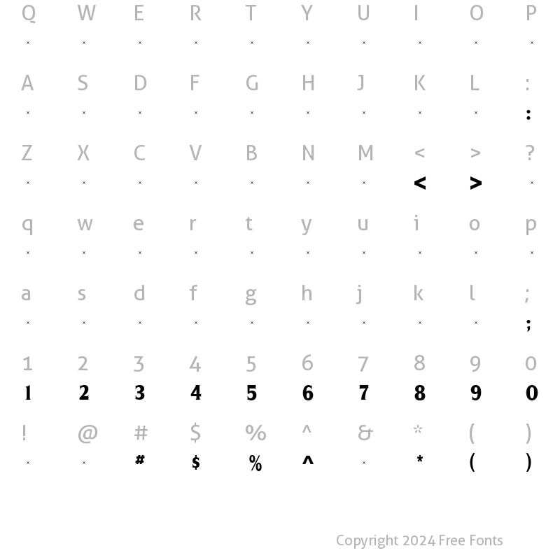 Character Map of SilveradoExtraBoldCondensedTab Roman