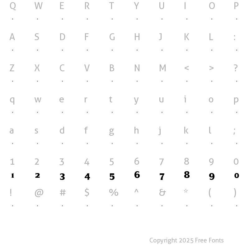 Character Map of SilveradoExtraBoldOldStyleFigures Roman