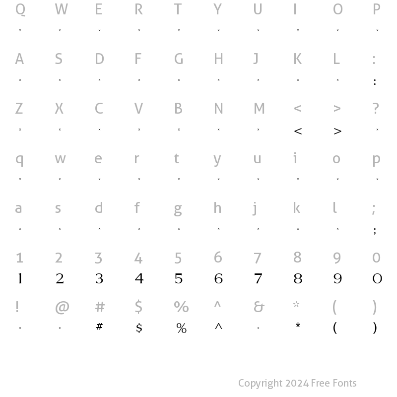 Character Map of SilveradoLightTab Roman