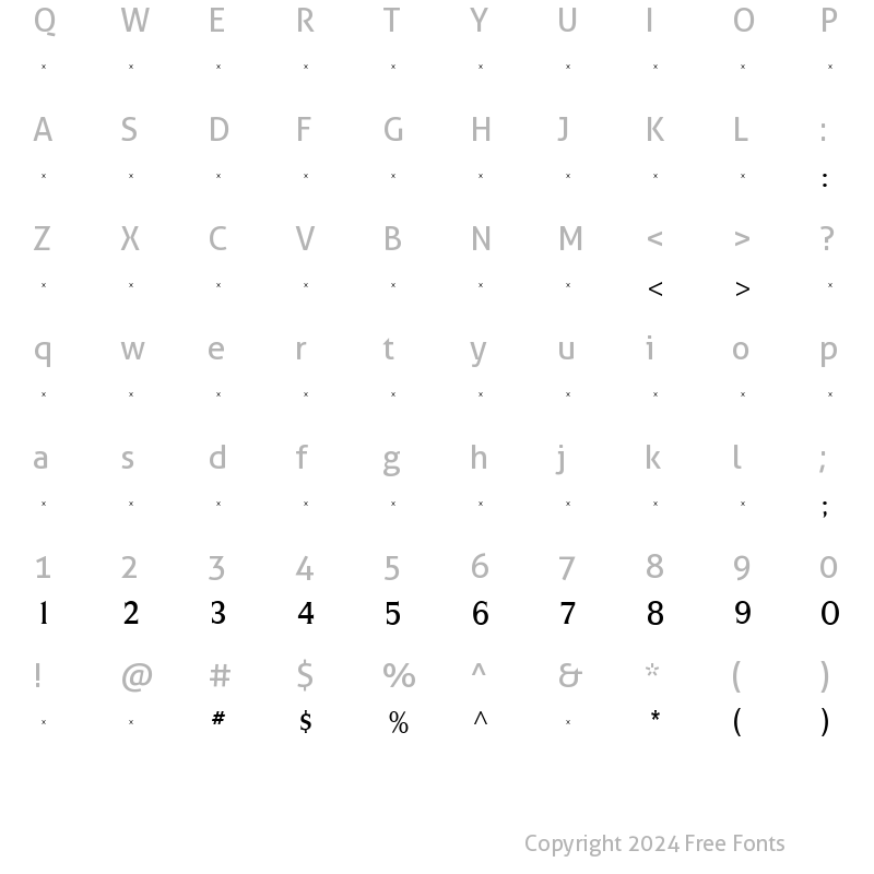 Character Map of SilveradoMediumCondensedTab Roman