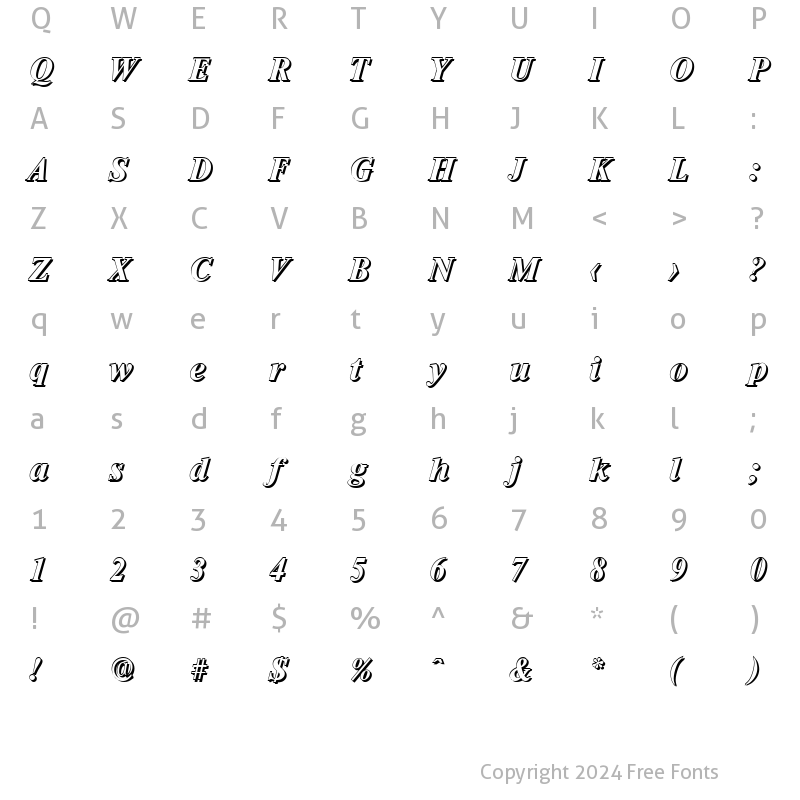 Character Map of SimonBeckerShadow BoldItalic