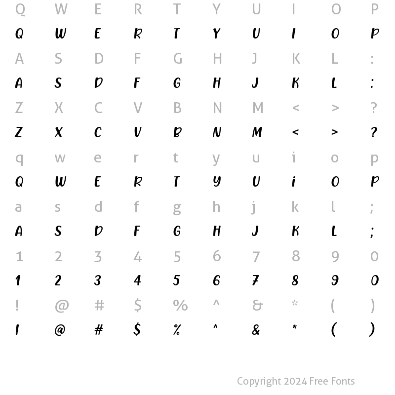 Character Map of Simple Hollydate Italic