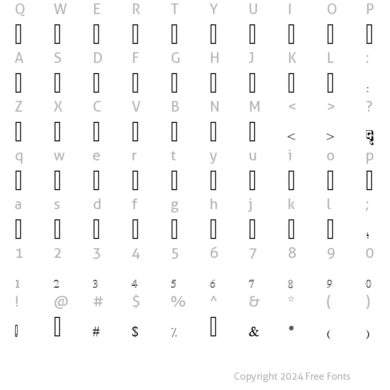 Character Map of Simple Indust Shaded Regular