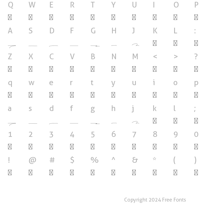 Character Map of Simple Script Swash