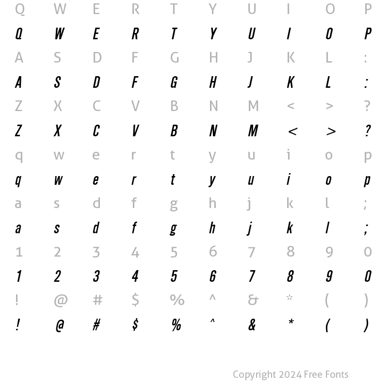 Character Map of SimpleType Italic