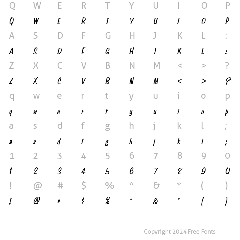 Character Map of Simpson Condensed BoldItalic