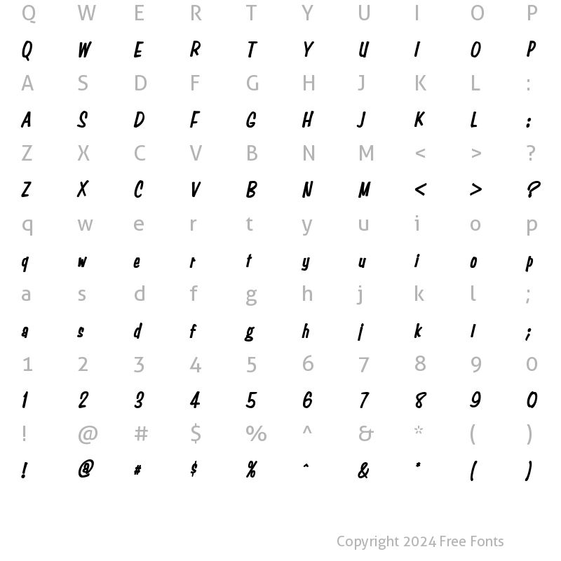 Character Map of Simpson Condensed Heavy BoldItalic