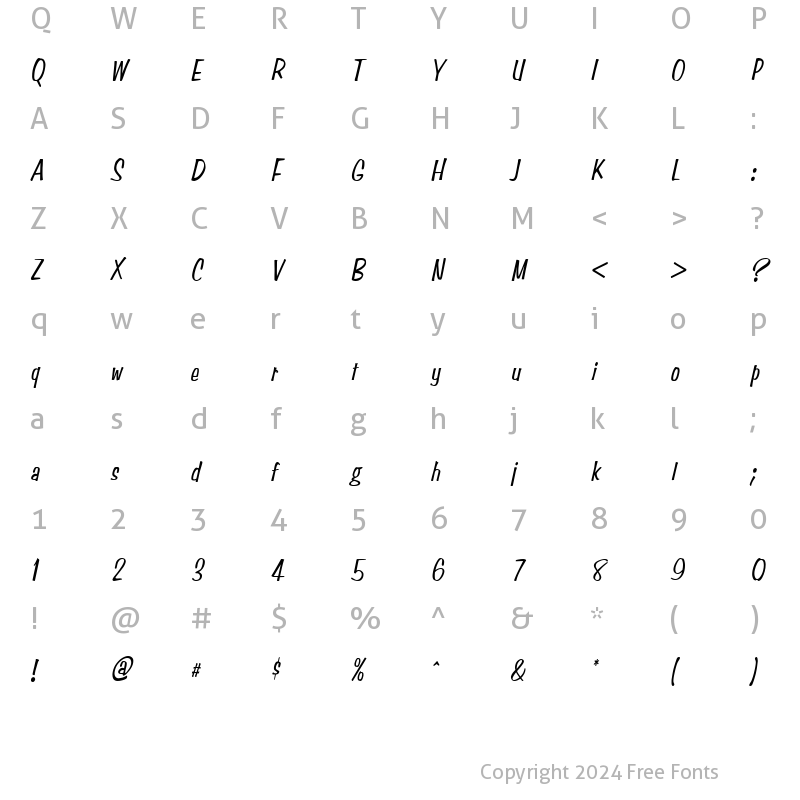 Character Map of Simpson Condensed Italic