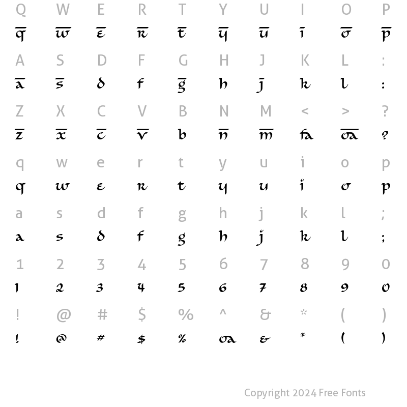 Character Map of Simran ITC Regular