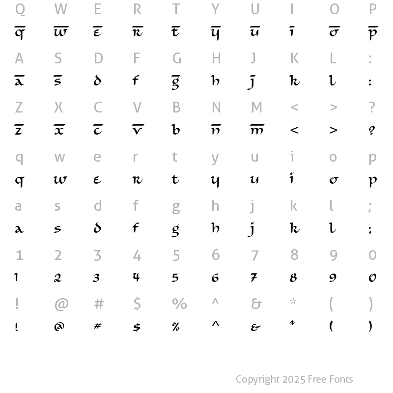 Character Map of Simran ITC Std Regular