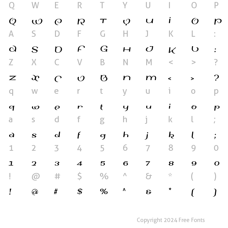 Character Map of SinahSans LT Roman Bold Italic