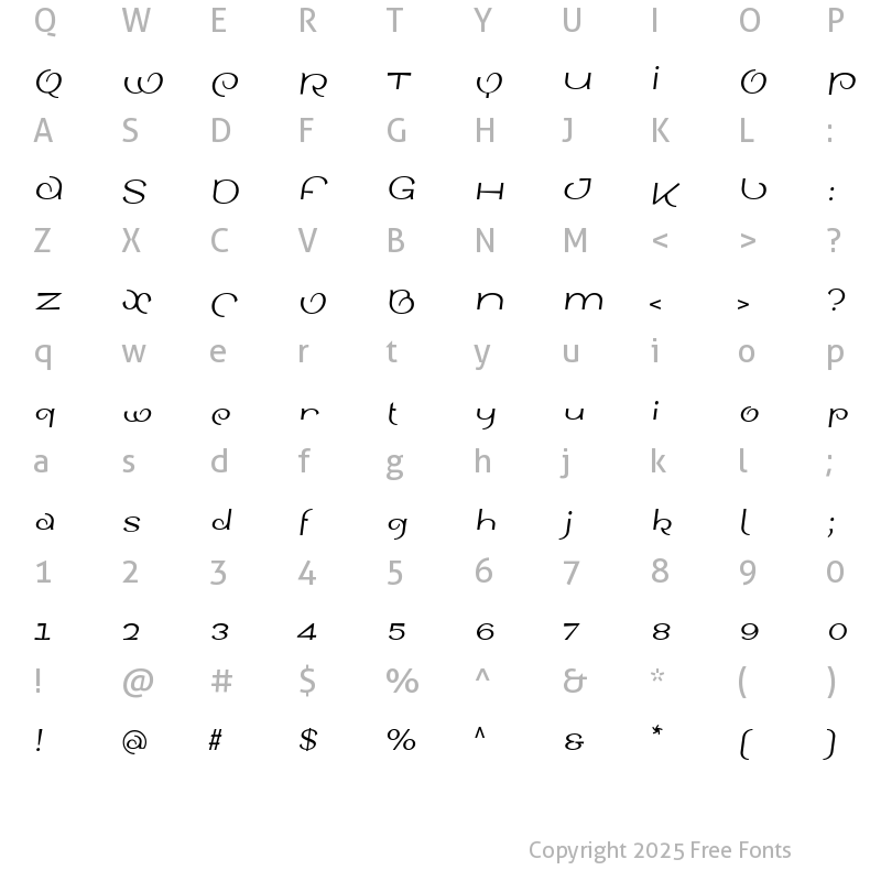 Character Map of SinahSans LT Roman Italic