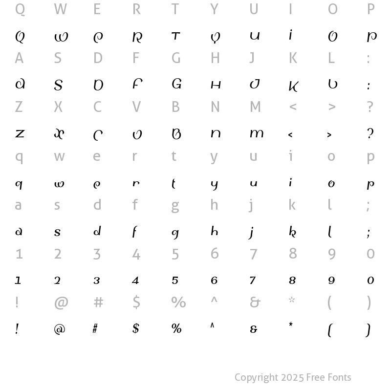 Character Map of SinahSans LT RomanCondensed Bold Italic