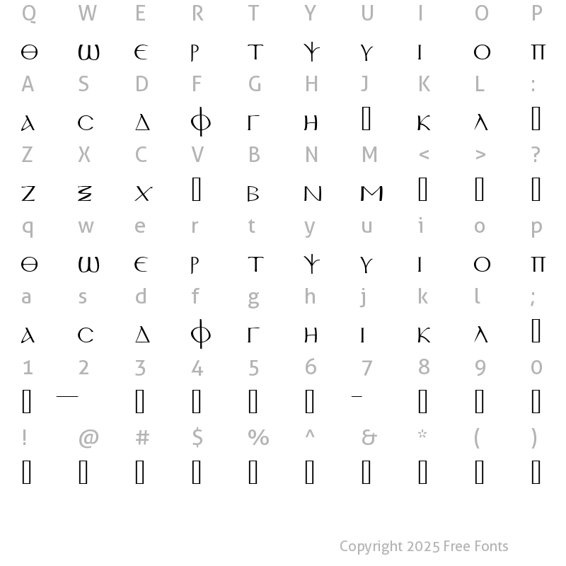 Character Map of Sinaiticus Regular