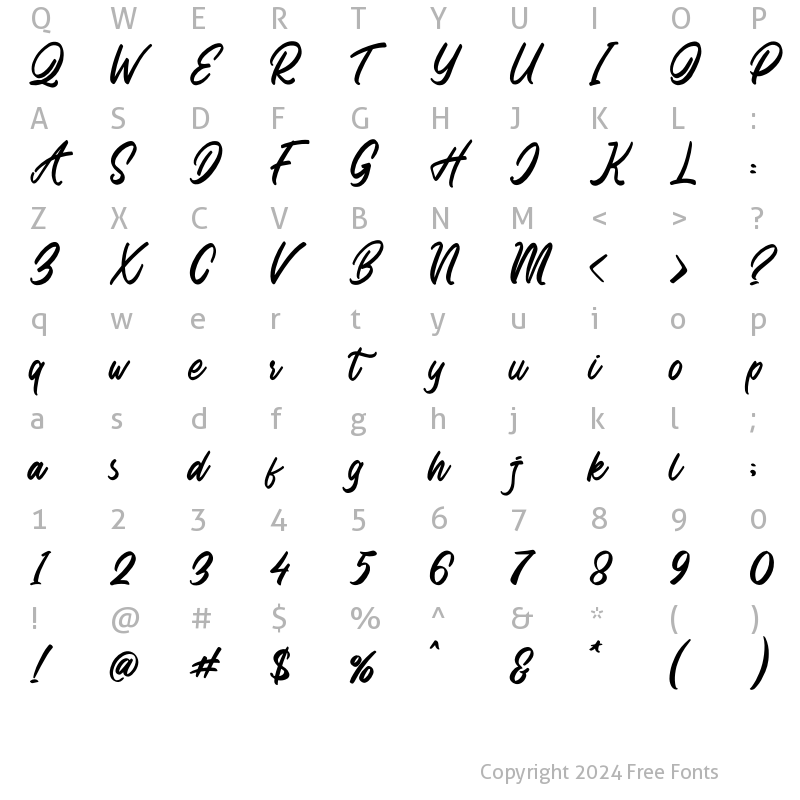 Character Map of Sincery Bartlow Regular