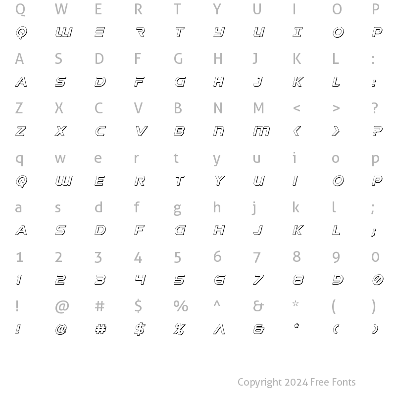 Character Map of Singapore Sling 3D Italic Italic