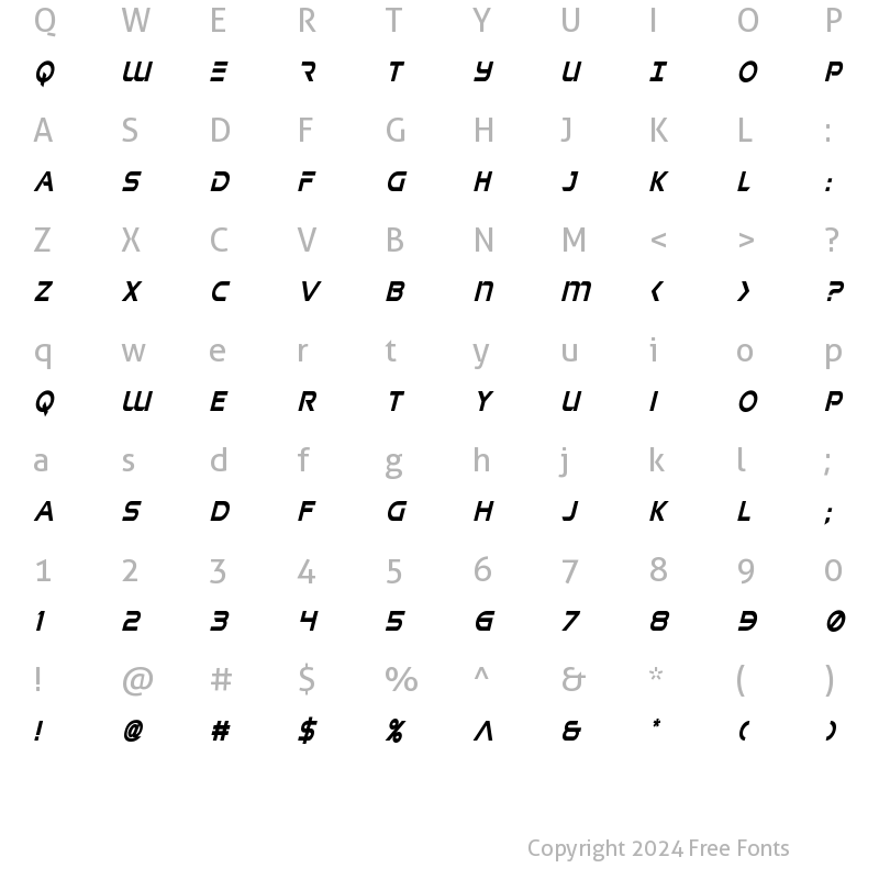 Character Map of Singapore Sling Condensed Italic Condensed Italic