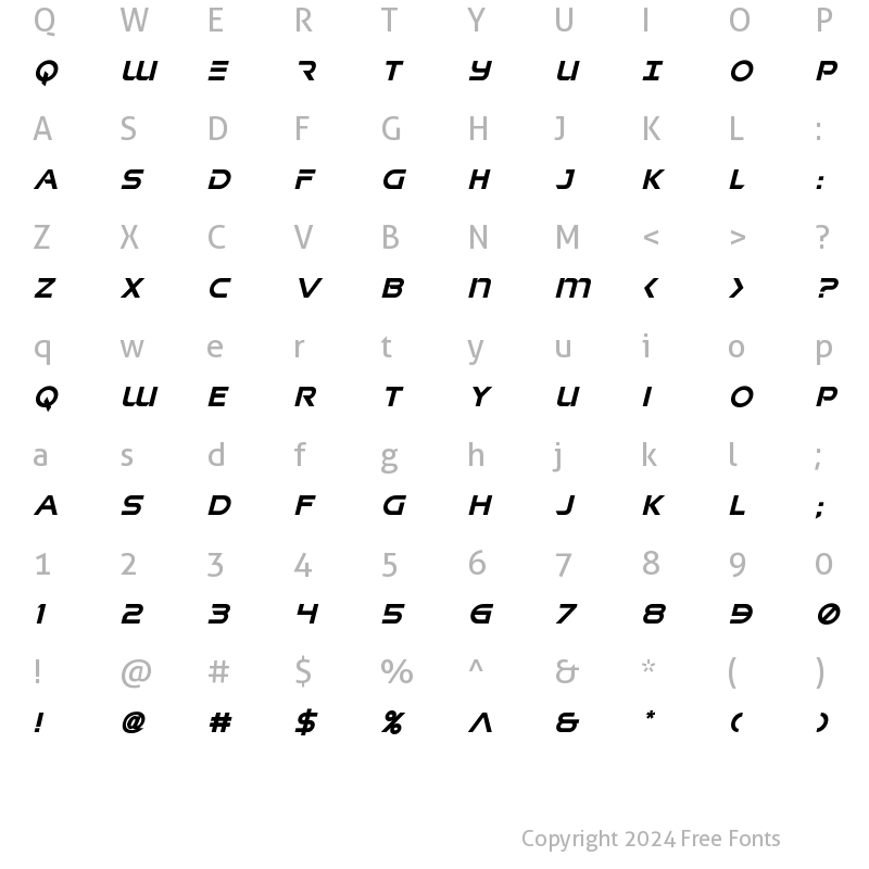 Character Map of Singapore Sling Italic Italic