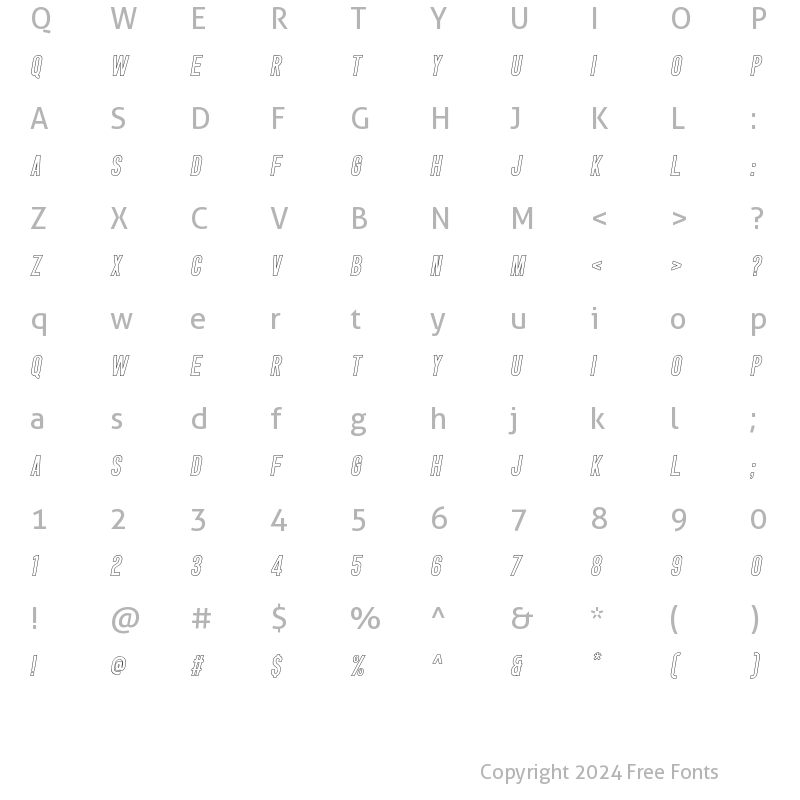 Character Map of Singo Outline Italic