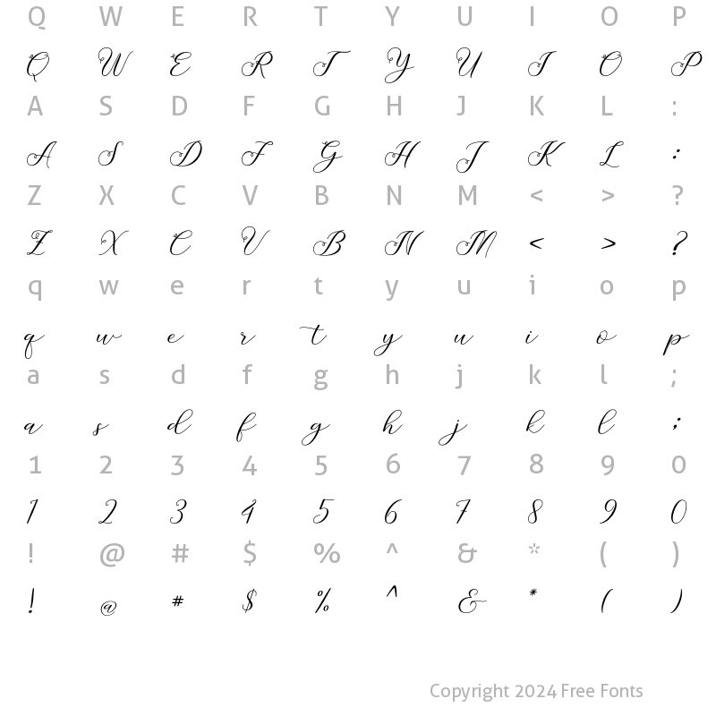 Character Map of Sinthiya Script Regular