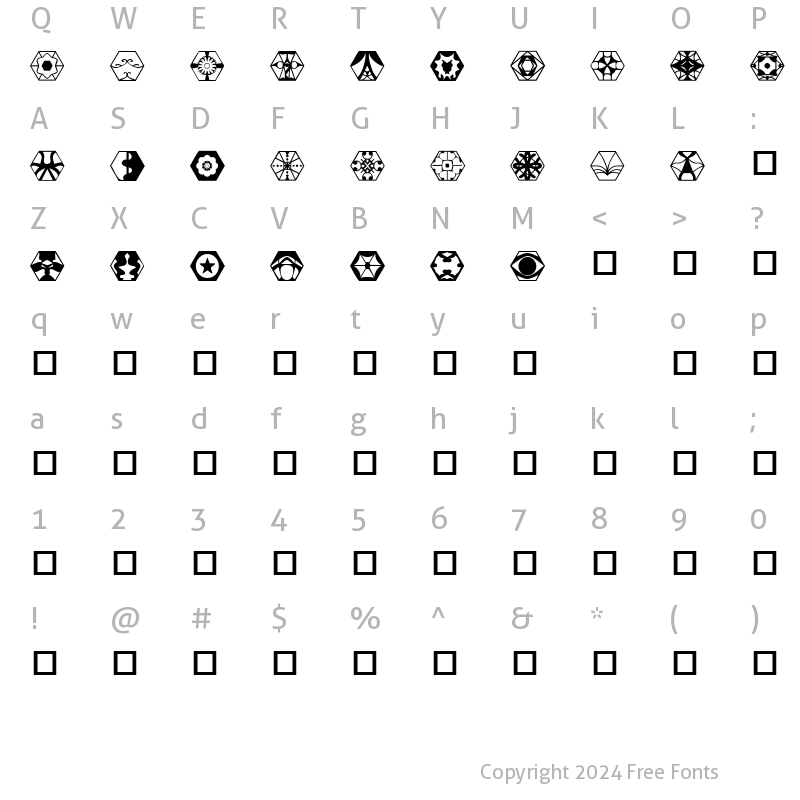 Character Map of Six Shooters Regular