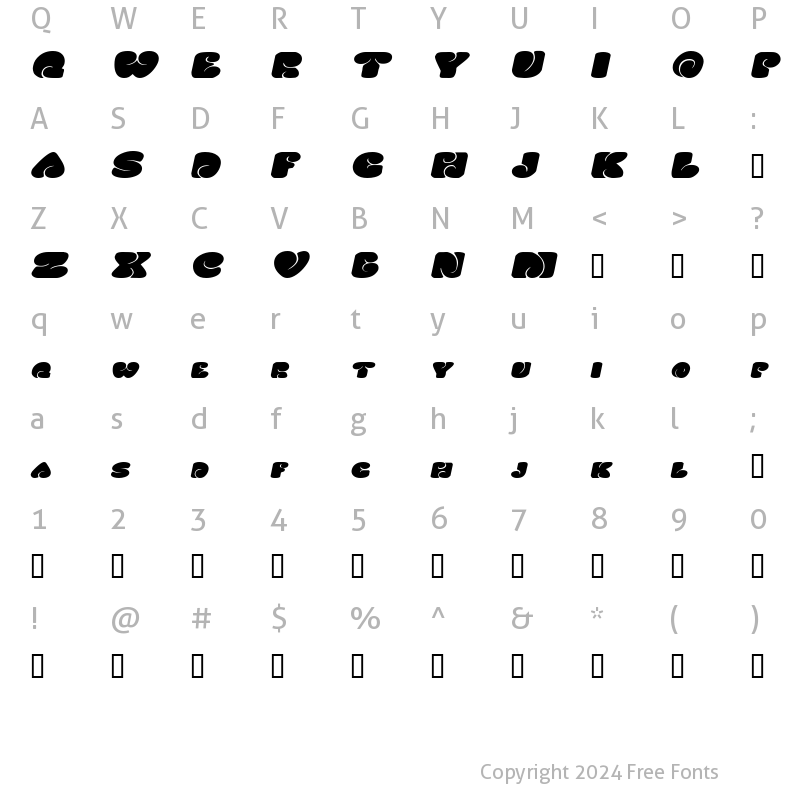 Character Map of SixtiesVibeExtended Oblique