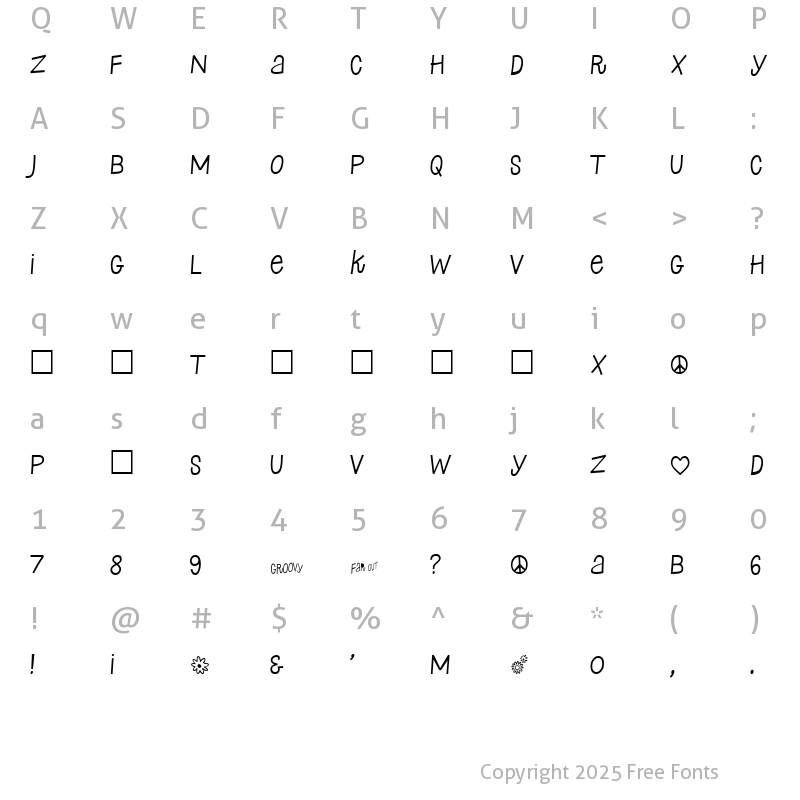 Character Map of SixtySeven Regular