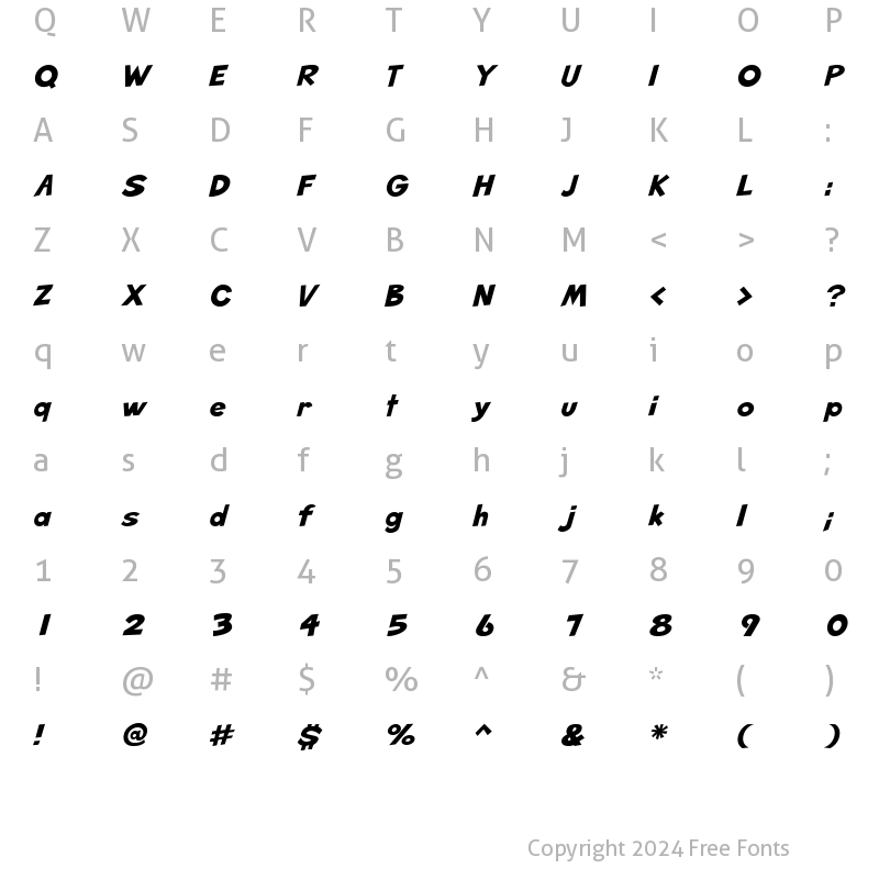 Character Map of SketchHeavy Italic