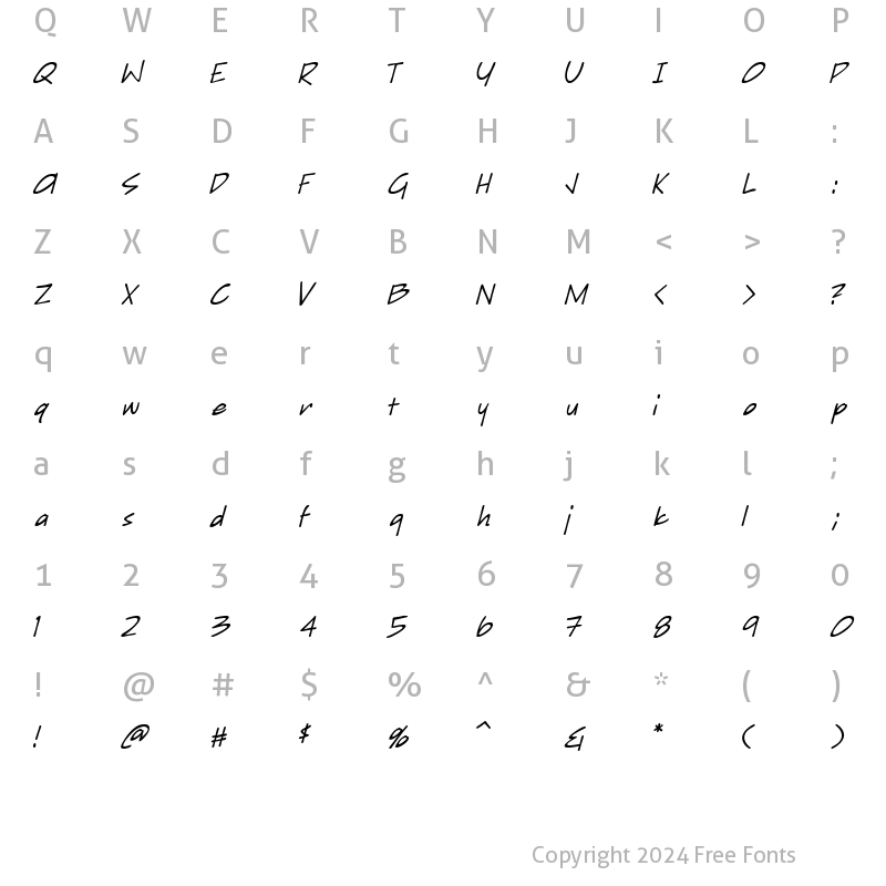 Character Map of Sketchpad Note Italic