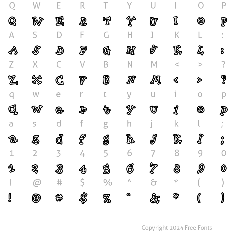 Character Map of SkinnyCapKick Regular