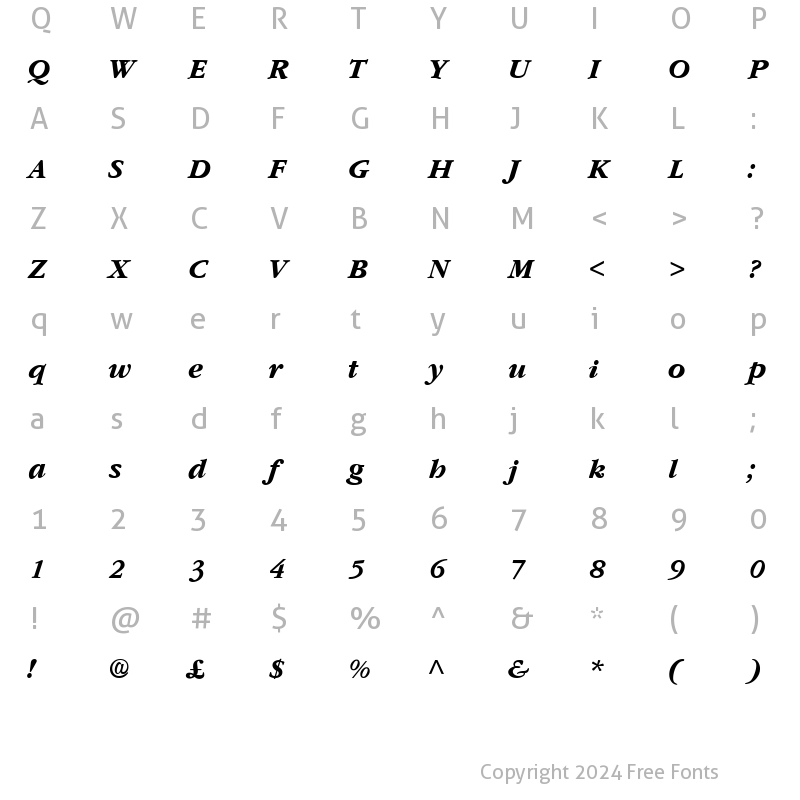 Character Map of Skt Garland Bold Italic