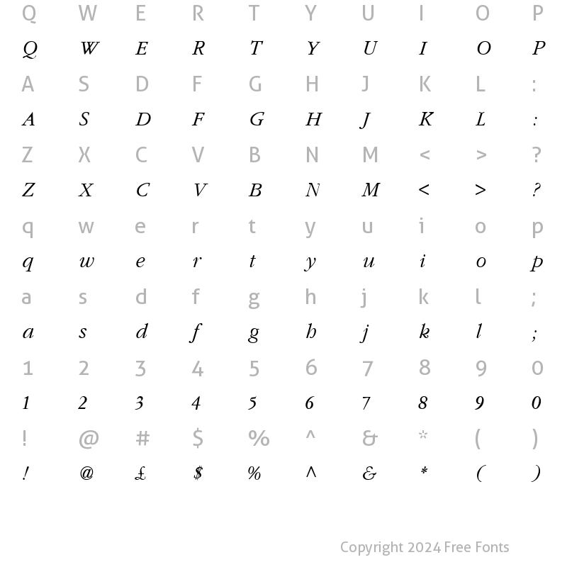 Character Map of Skt Garland Italic