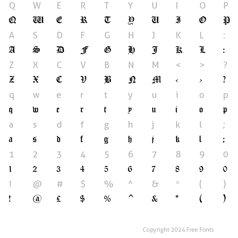 Character Map of Skt Medieval Regular