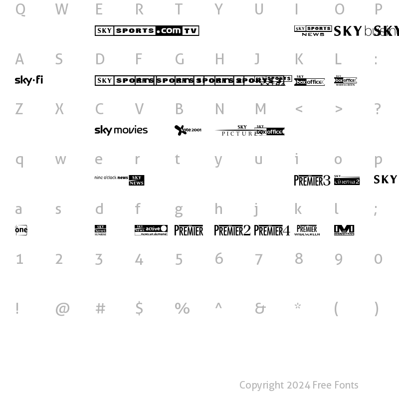 Character Map of Sky 1998 Channel Logos Regular