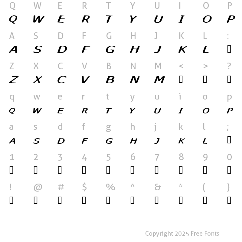 Character Map of Sky Skunk Regular