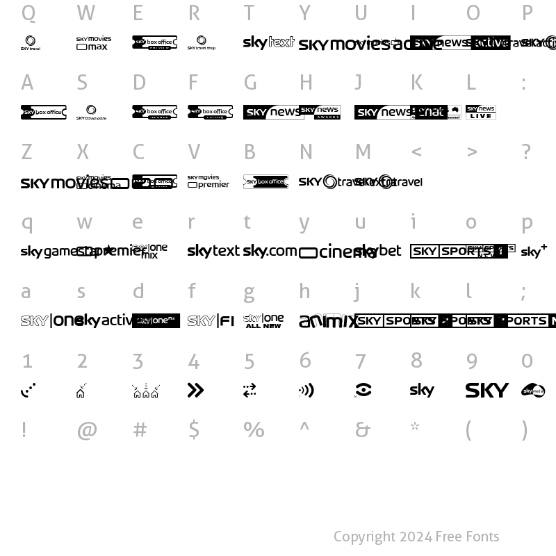 Character Map of Sky TV Channel Logos Regular