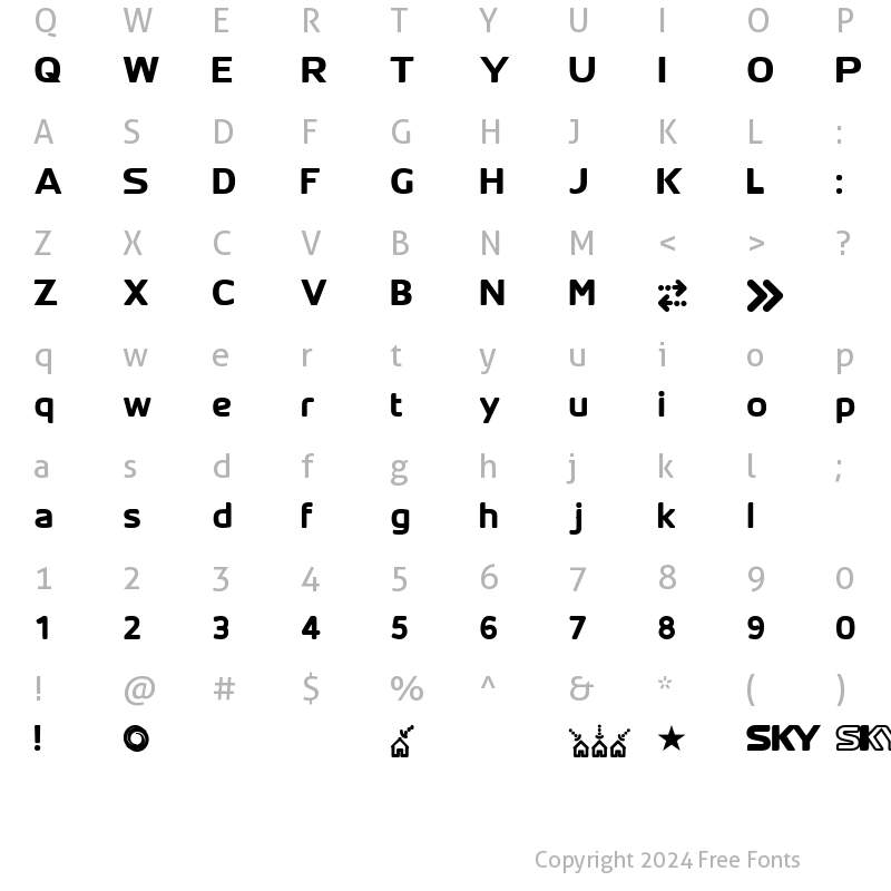 Character Map of SKYfontThick Regular